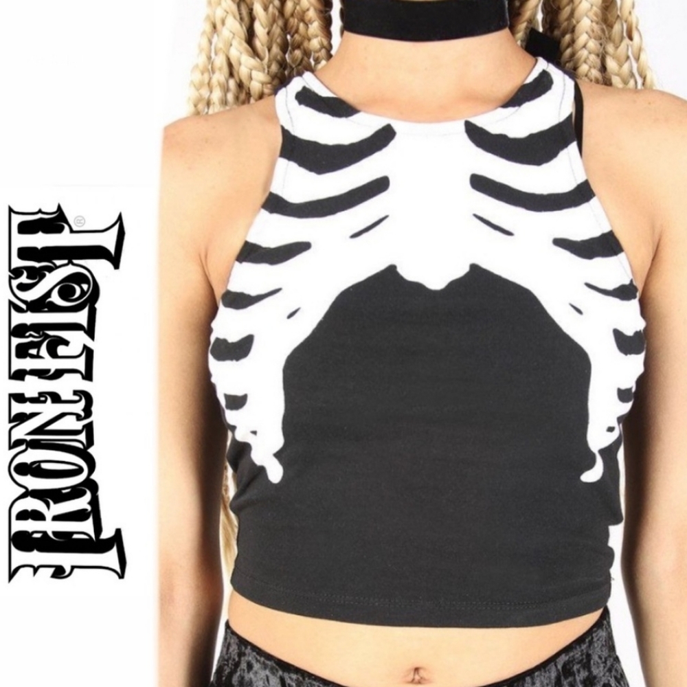 Iron Fist Bone In Crop Tank Top Rib Cage New With Tags - Picture 2 of 3